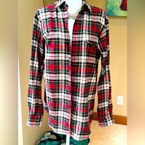 NWOT Vintage ❤️ POLO Ralph Lauren Cozy Red White Multi Plaid Boyfriend Shirt Sm